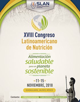 Cartel informativo sobre el XVIII Congreso Latinoamericano de Nutrición, Del 11 al 15 de noviembre, Guadalajara, Jalisco