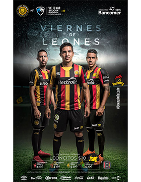 Cartel informativo del evento: Viernes de Leones. A realizarse el 15 de marzo, a las 21:00 horas, en el Estadio Jalisco.