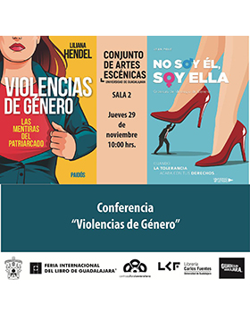 Cartel informativo sobre la Conferencia: Violencias de género, el 29 de noviembre, a las 10:00 h. en la Sala 2 del Conjunto de Artes Escénicas