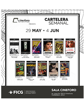 Folleto informativo de la cartelera semanal del Cineforo Universidad, del 29 de mayo al 4 de junio