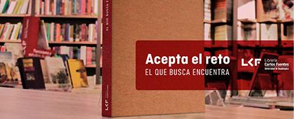 Cartel informativo: 14 de febrero compra tus regalos en la Librería Carlos Fuentes y participa en el reto “El que busca encuentra”