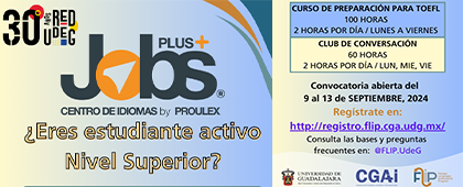 Cartel de la convocatoria ¿Eres estudiante activo Nivel Superior? Regístrate a JOBS PLUS 2024B