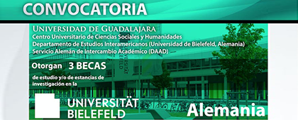 Cartel de la Convocatoria: 3 becas de estudio y/o estancias de investigación en la Universidad de Bielefeld, Alemania