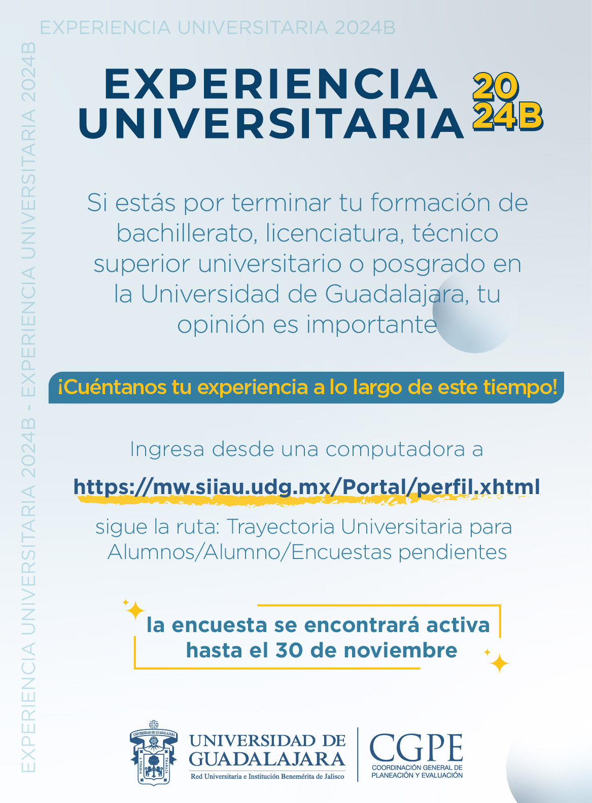 Cartel de Experiencia Universitaria 2024B: Evalúa tu proceso