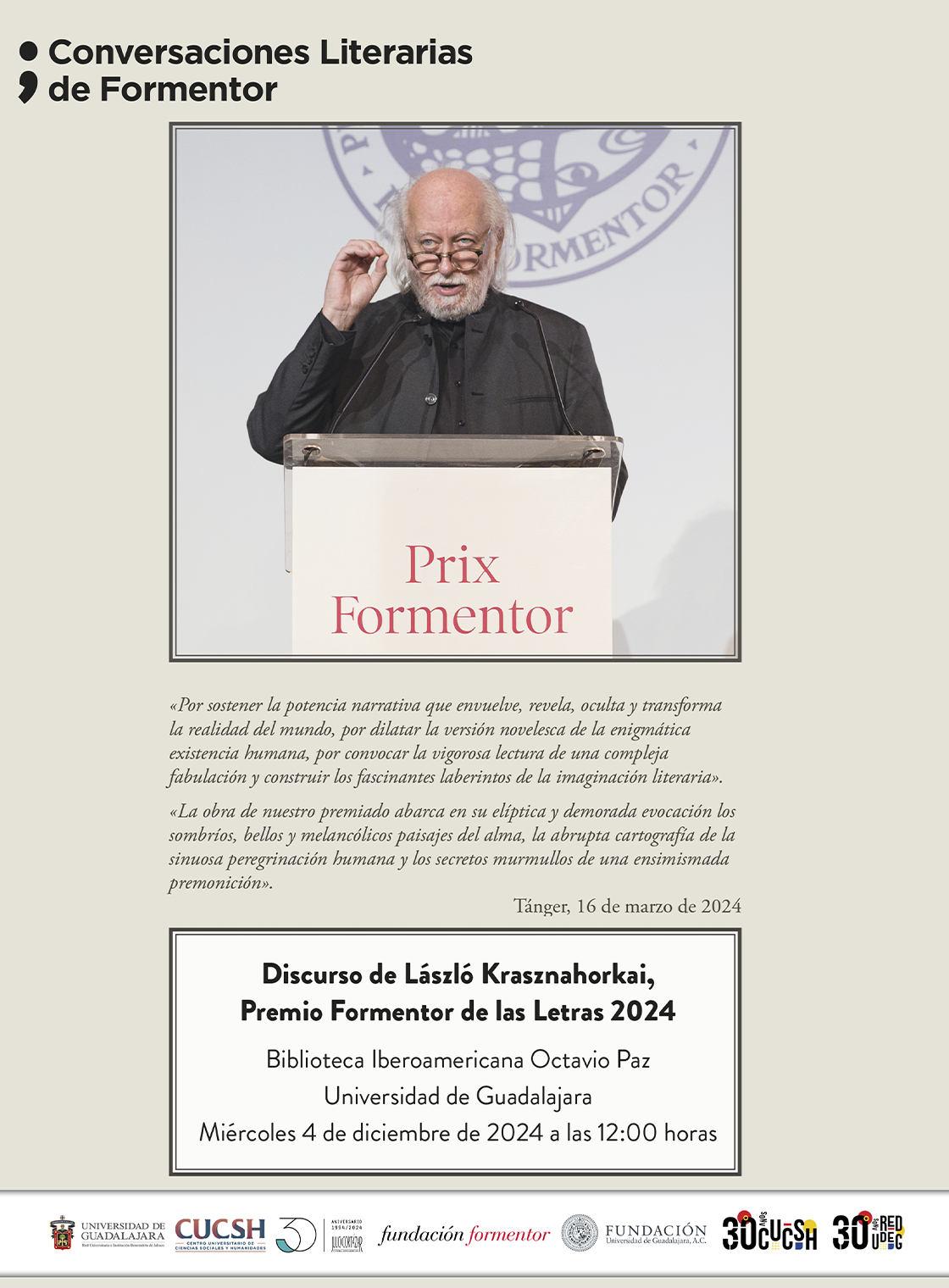 Cátedra Latinoamericana Julio Cortázar con László Krasznahorkai, escritor húngaro, Premio Formentor de las Letras 2024