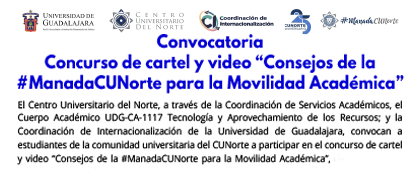 Cartel del concurso de cartel y video "Consejos de la #ManadaCUNorte para la Movilidad Académica"