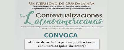 Cartel de Participa con un artículo para el número 33 (julio-diciembre) de la revista Contextualizaciones Latinoamericanas