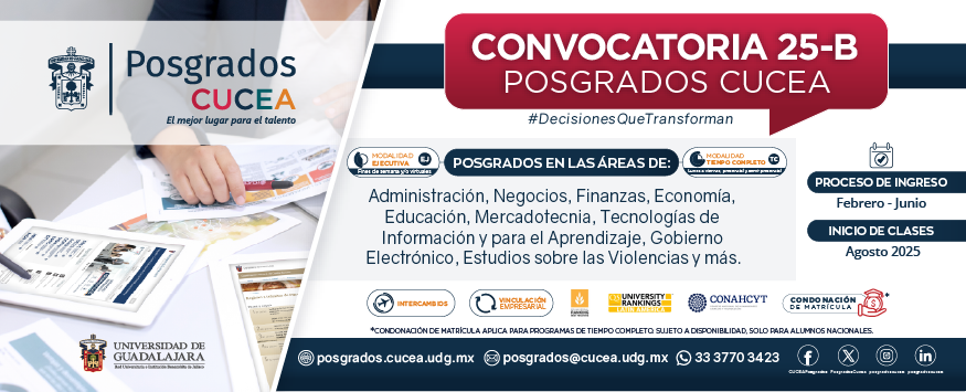 Cartel de los Posgrados CUCEA, convocatoria 2025-B