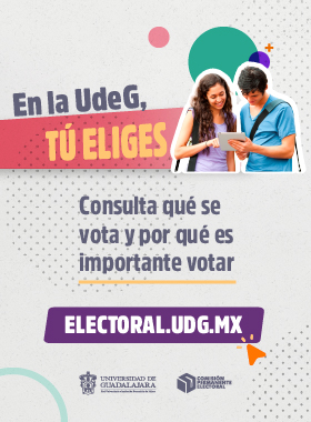 Cartel En la UdeG, tú eliges. Vota por quién te representará en los consejos universitarios