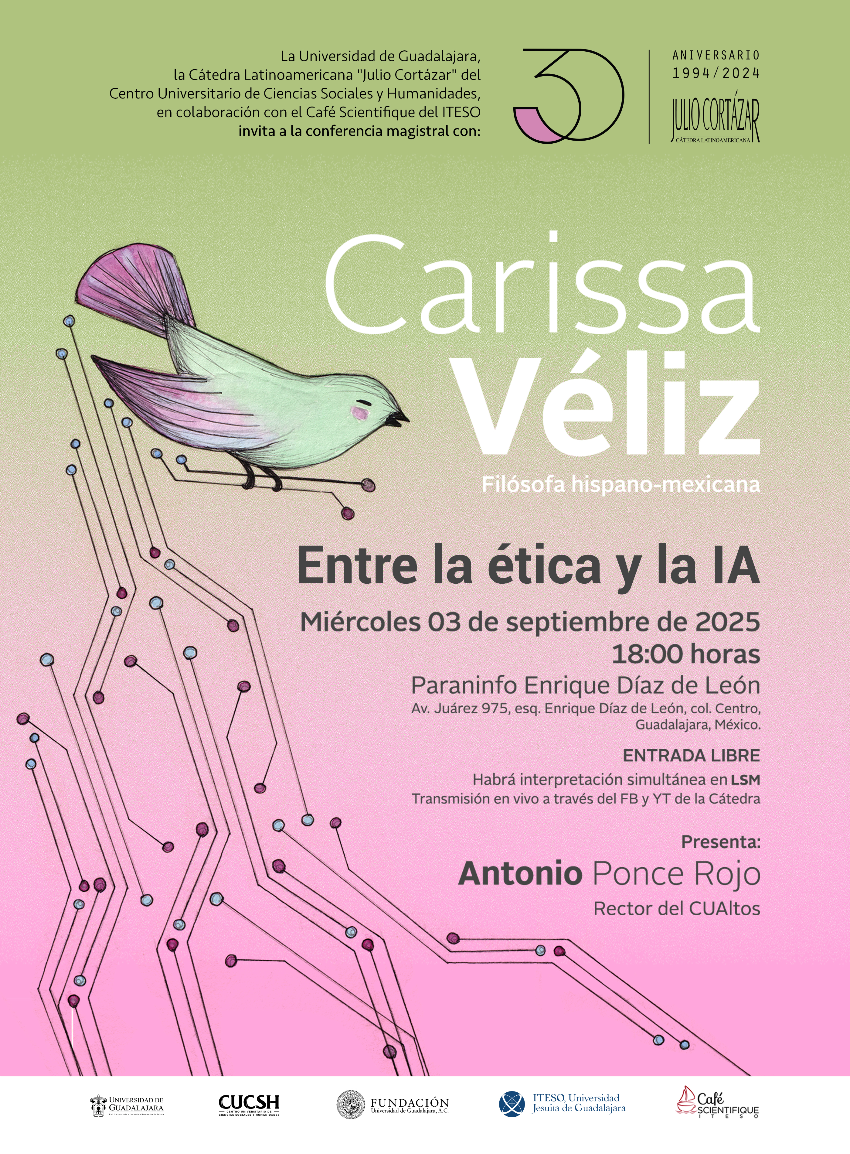 Cátedra Latinoamericana Julio Cortázar con Carissa Véliz, filósofa hispano-mexicana