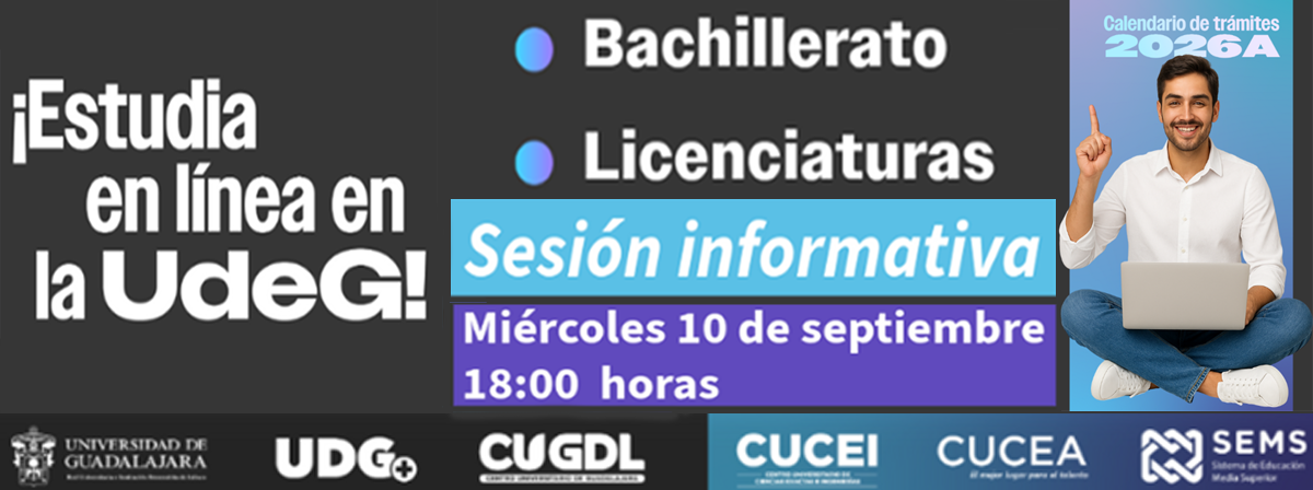 Cartel de ¡Estudia en línea en la UdeG! Calendario de trámites 2026A