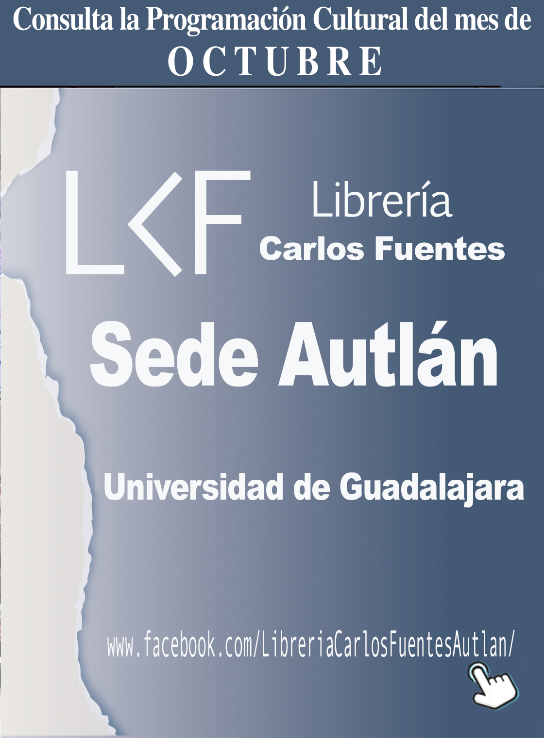 Banner de la Programación del mes de OCTUBRE de la Librería Carlos Fuentes, sede Autlán de Navarro