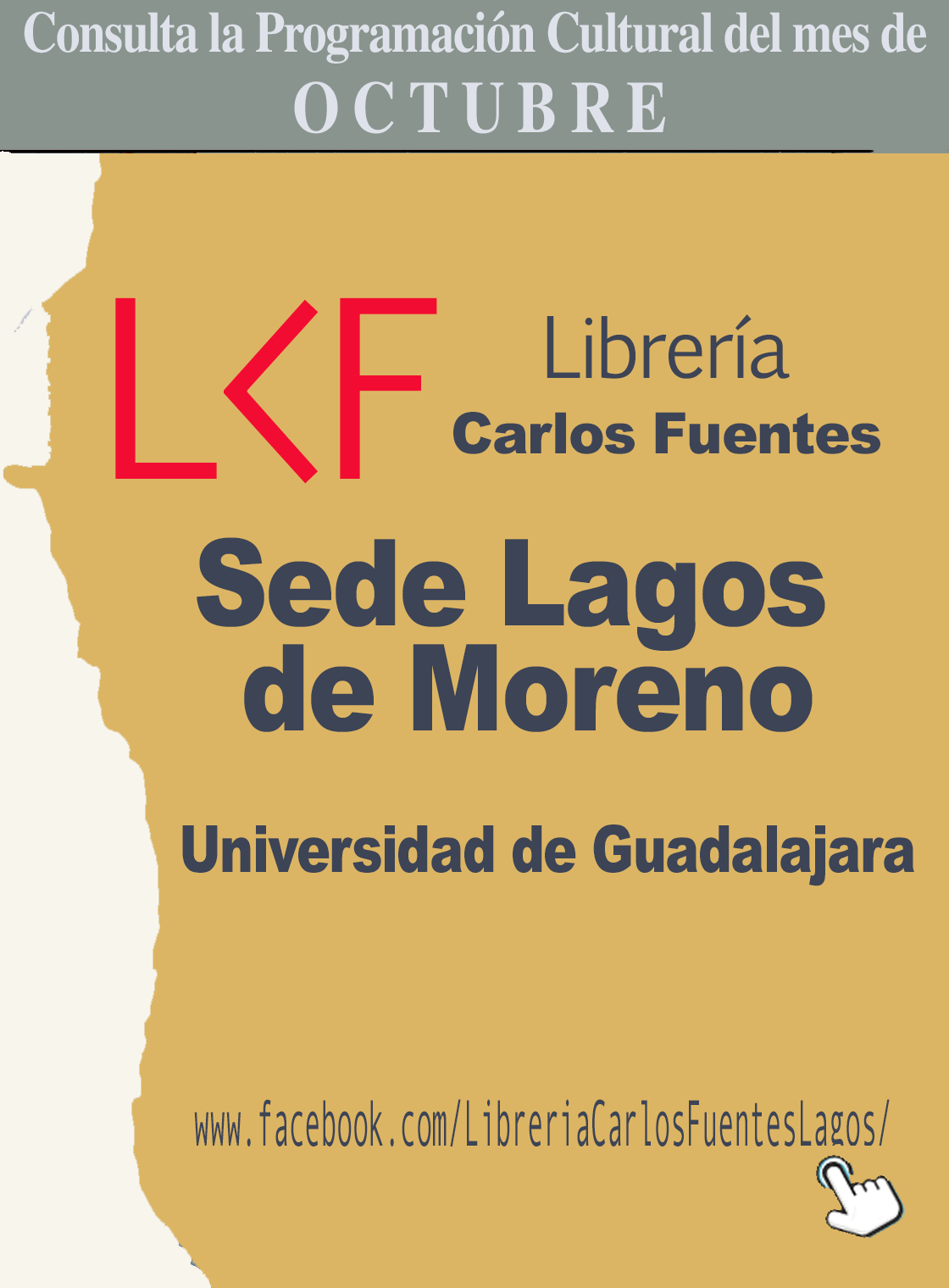 Banner de la Programación del mes de OCTUBRE de la Librería Carlos Fuentes, sede Lagos de Moreno