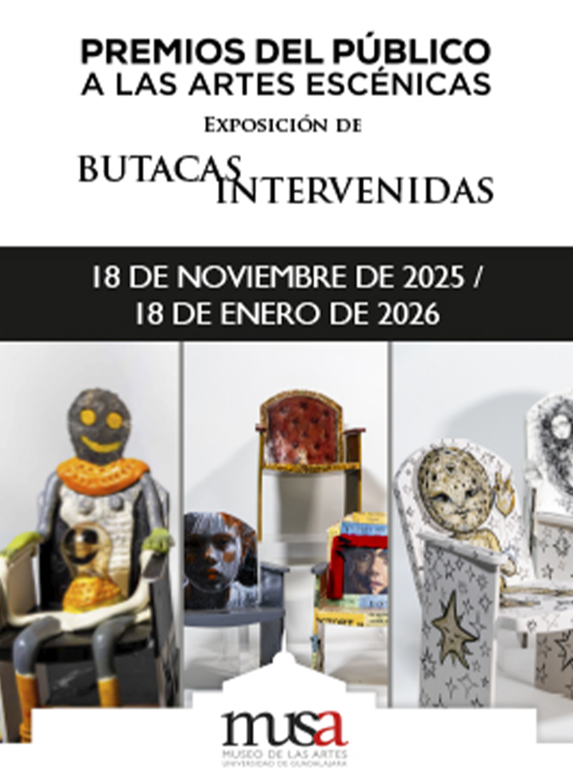 Banner de la Exposición de butacas intervenidas para los Premios del Público a las Artes Escénicas