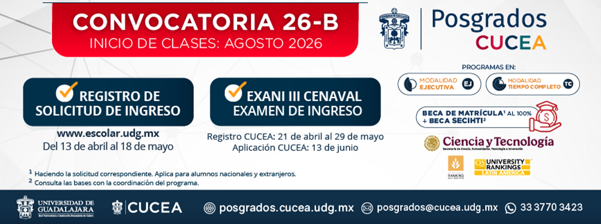 Cartel de los Posgrados CUCEA, convocatoria 2026-B
