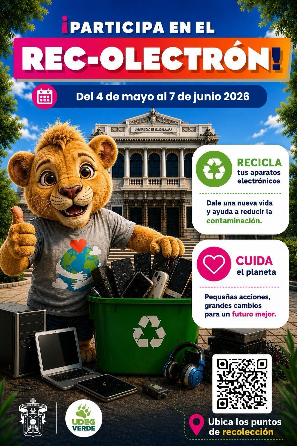 Banner de En la UdeG cambiamos el chip para cuidar el planeta. Participa en el REC-OLECTRÓN 2026