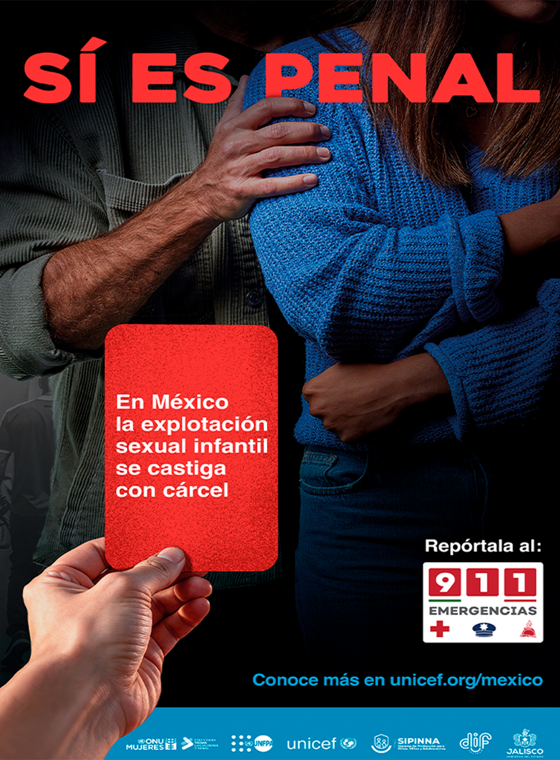 Banner "Sí es Penal", campaña contra la explotación sexual infantil, en el marco del Mundial de Fútbol 2026