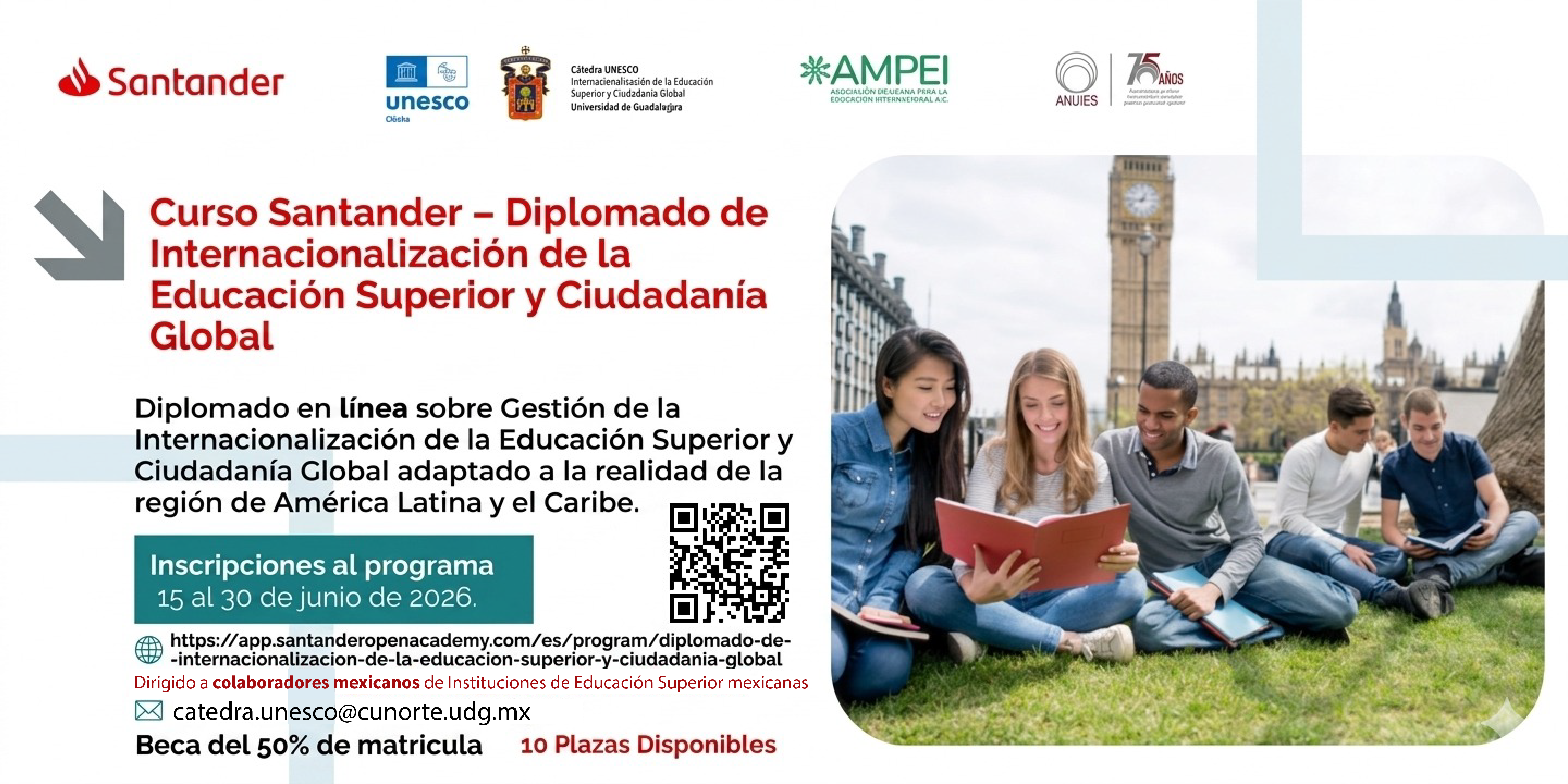 Cartel del Curso Santander: Diplomado de Internacionalización de la Educación Superior y Ciudadanía Global