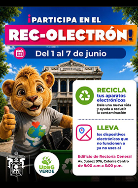 Banner de En la UdeG cambiamos el chip para cuidar el planeta. Participa en el REC-OLECTRÓN 2026