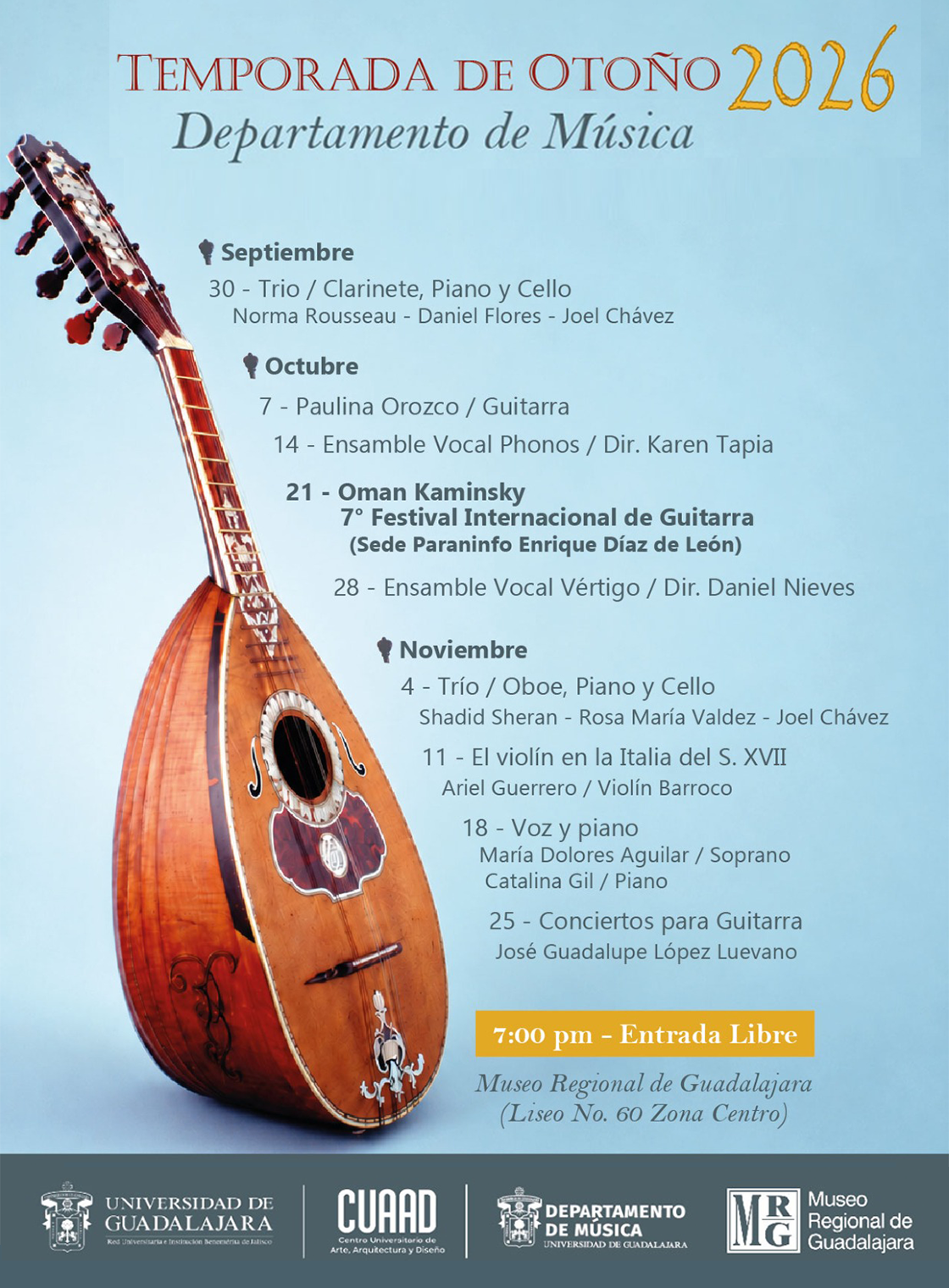 Banner de la Temporada de Otoño 2026 del Departamento de Música del CUAAD