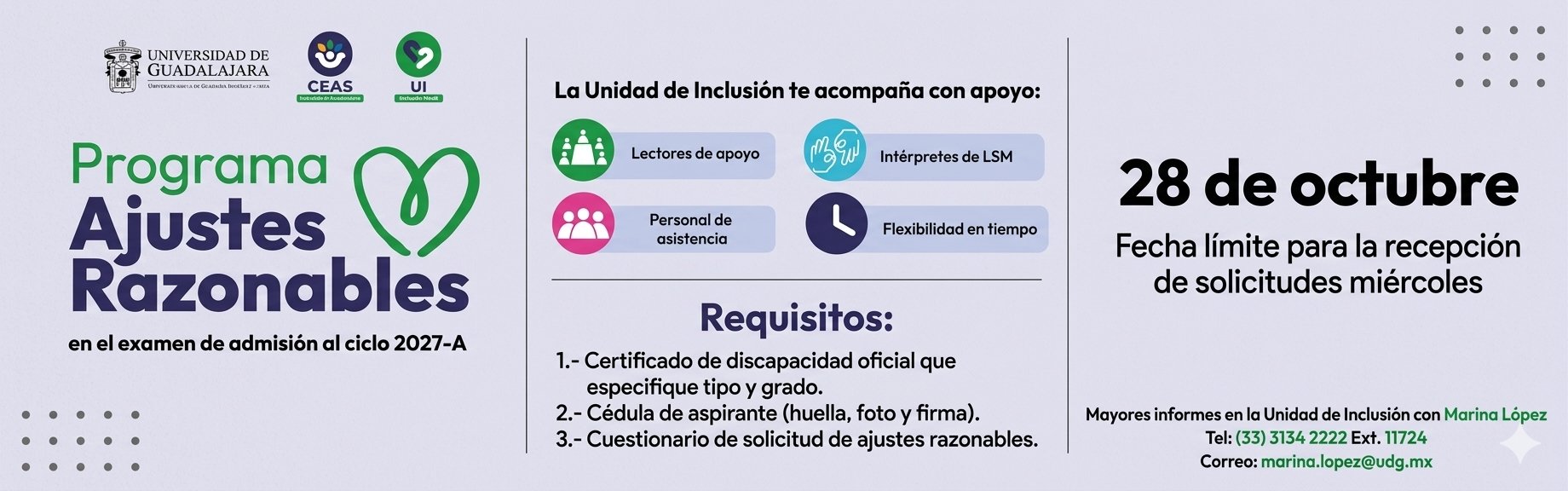 Cartel del Programa Ajustes Razonables en el examen de admisión al ciclo 2027-A