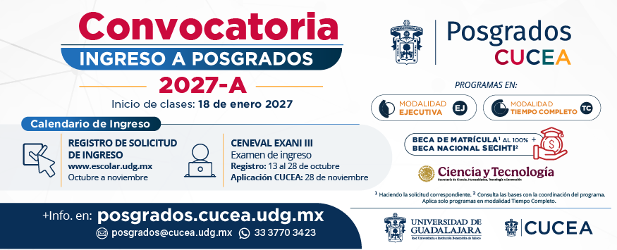 Cartel de los Posgrados CUCEA, calendario 2027-A ¡Convocatoria abierta!