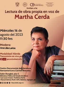 Cartel de la Lectura de obra propia en voz de Martha Cerda