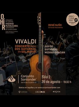 Cartel de la Orquesta de Cámara Higinio Ruvalcaba de la Universidad de Guadalajara. Programa 7: Dúo de guitarras Medina-Gracián