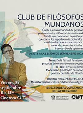 Cartel del Club de filósofos mundanos, sesión de septiembre 2023 Cartel del Club de filósofos mundanos, sesión de septiembre 2023