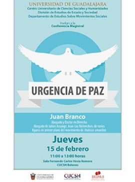 Cartel de la Conferencia magistral: Urgencia de paz