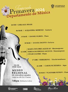 Cartel con información sobre la Temporada de Primavera 2024 del Departamento de Música del CUAAD