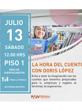 Cartel de “La hora del cuento” con Doris López Cartel de “La hora del cuento” con Doris López
