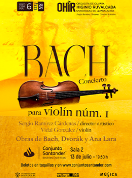 Cartel de la OHIR programa 6: Bach. Concierto para violín Núm. 1