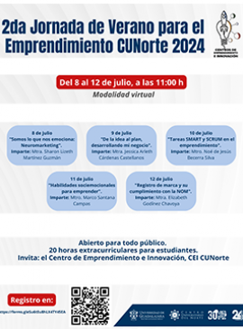 Cartel de la 2da. Jornada de Verano para el Emprendimiento CUNorte 2024 Cartel de la 2da. Jornada de Verano para el Emprendimiento CUNorte 2024