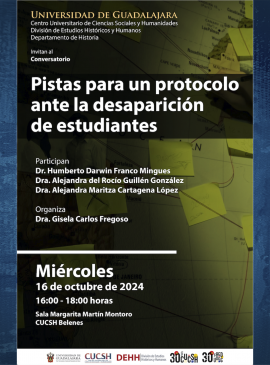 Cartel del Conversatorio: Pistas para un protocolo ante la desaparición de estudiantes