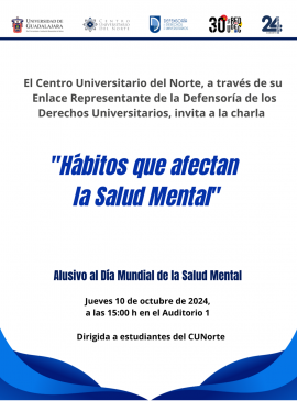 Cartel de la Charla: Hábitos que afectan la Salud Mental