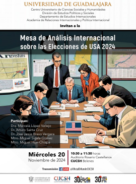 Cartel de la Mesa de análisis internacional sobre las elecciones de USA 2024