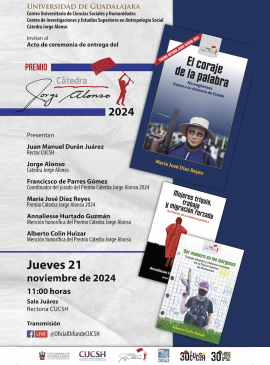Cartel del Acto de ceremonia de entrega del Premio Cátedra Jorge Alonso 2024 Cartel del Acto de ceremonia de entrega del Premio Cátedra Jorge Alonso 2024