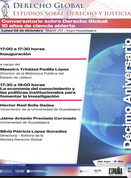 Cartel del Conversatorio sobre Derecho Global: 10 años de ciencia abierta Cartel del Conversatorio sobre Derecho Global: 10 años de ciencia abierta