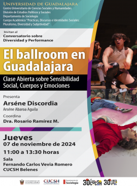 Cartel del Conversatorio sobre Diversidad y Performance "El ballroom en Guadalajara Cartel del Conversatorio sobre Diversidad y Performance "El ballroom en Guadalajara