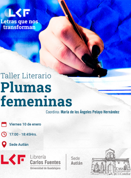 Cartel del Taller literario “Plumas femeninas”