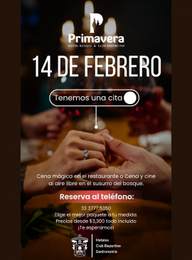 Cartel de Este 14 de febrero tenemos una cita en el Hotel Villa Primavera