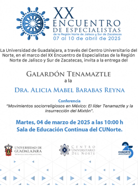 Cartel de la Entrega del Galardón Tenamaztle a la Dra. Alicia Mabel Barabas Reyna, Investigadora Emérita del INAH Oaxaca