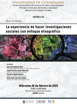 Cartel de la Mesa de diálogo: La experiencia de hacer investigaciones sociales con enfoque etnográfico