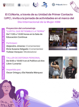 Cartel de la Jornada de actividades en el marco del Día Internacional de la Mujer #8M en el CUNorte