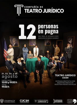Cartel de la Puesta en escena: 12 personas en pugna