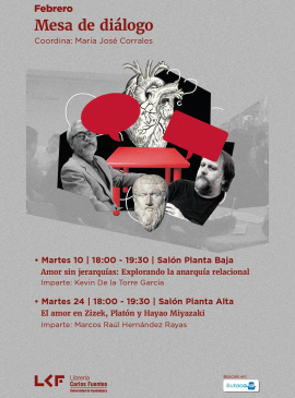 Cartel de la Mesa de diálogo.  Título: El amor en Zizek, Platón y Hayao Miyazaki