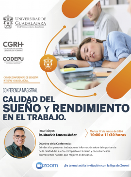 Cartel de la Conferencia magistral: Calidad del sueño y rendimiento en el trabajo