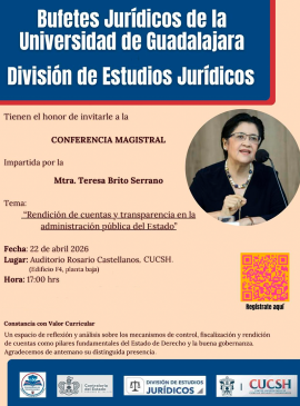 Cartel de la Conferencia magistral: Rendición de cuentas y transparencia en la administración pública del Estado