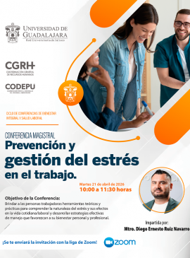 Cartel de la Conferencia magistral: Prevención y gestión del estrés en el trabajo